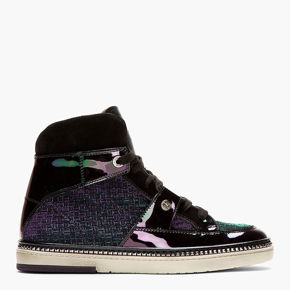 Jimmy Choo Black Iridescent Petrol High-Top Sneakers